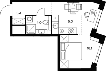 Студия, 32.5 м², 30/46 этаж, ЖК «НЕКСУС от Аквилон»