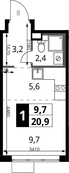 Студия, 20.9 м², 17/17 этаж, ЖК «1-й Химкинский»