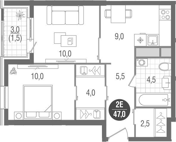 2-комн., 45.5 м², 31/32 этаж, ЖК «Кантемировский»
