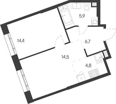 2-комн., 46.3 м², 25/30 этаж, ЖК «Родина Переделкино»