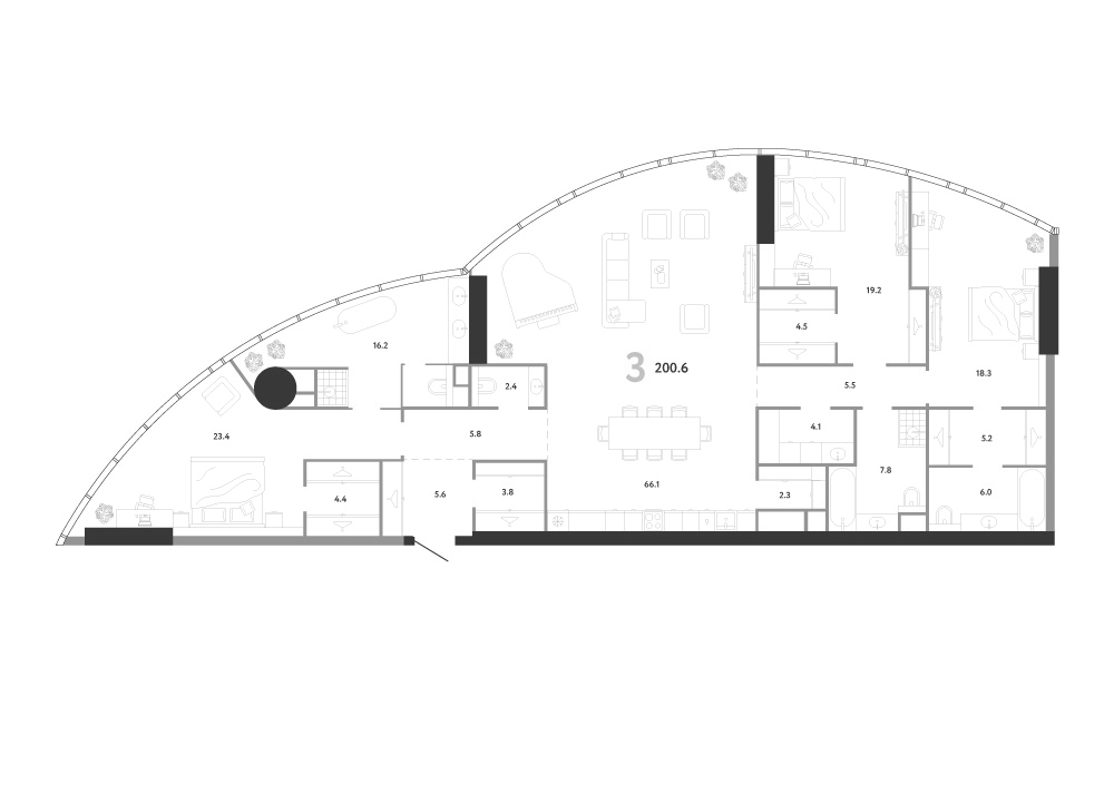 4+ комнаты, 200.6 м², 54/82 этаж, ЖК «АУРУС Резиденции»