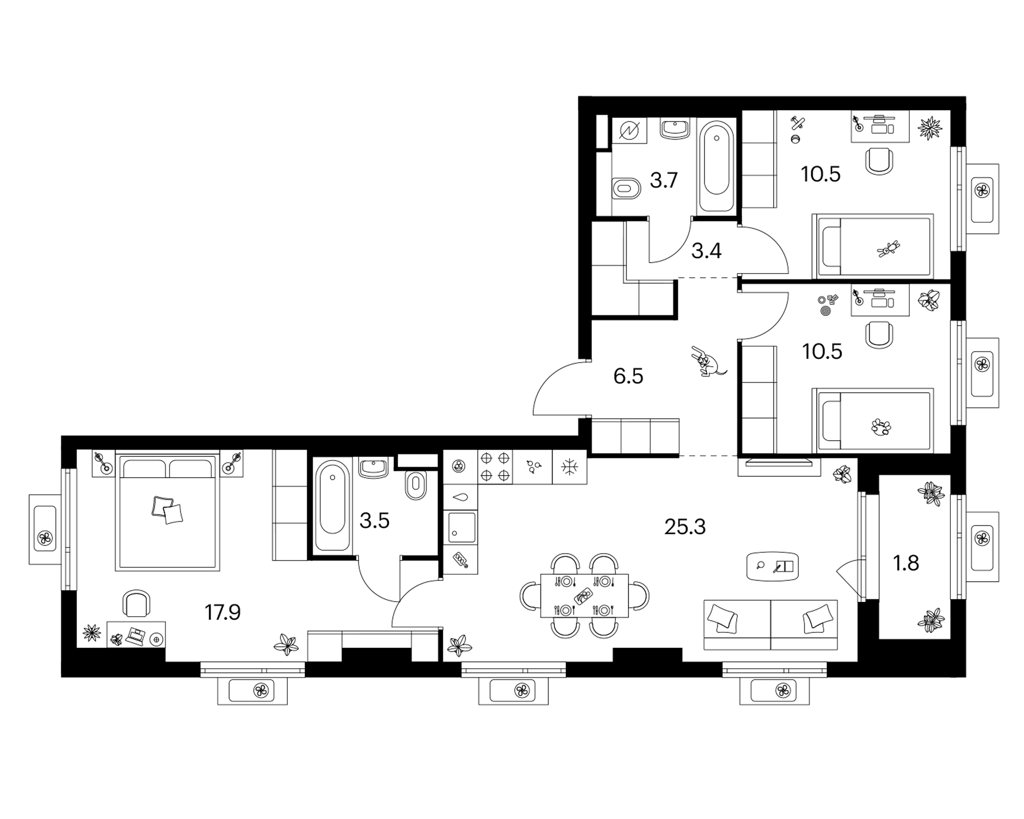 3-комн., 81.3 м², 16/17 этаж, ЖК «Белая Дача парк»
