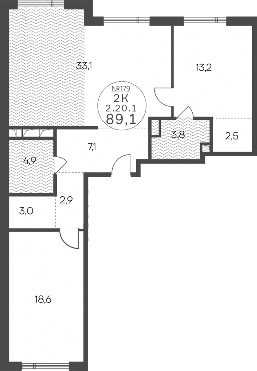 3-комн., 89.1 м², 20/21 этаж, ЖК «Клубный квартал КРЫЛАТСКАЯ 33»