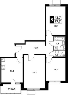 3-комн., 75.4 м², 13/20 этаж, ЖК «Южная Битца»