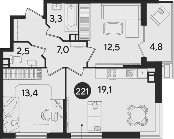 3-комн. квартира, 57.8 м² в ЖК Парк Победы — фото 2