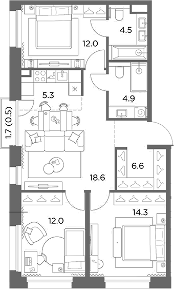 4+ комнаты, 78.2 м², 6/6 этаж, ЖК «Станиславский»