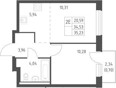 2-комн., 34.53 м², 8/17 этаж, ЖК «Горки Парк»