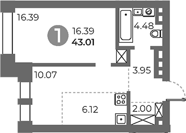 2-комн., 43.01 м², 22/24 этаж, ЖК «Павелецкая от Гранель»
