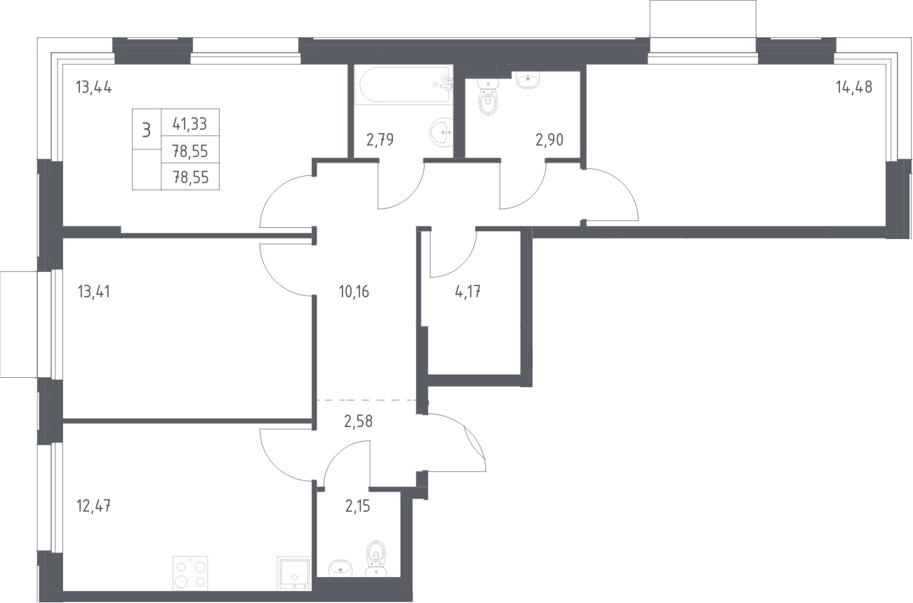 3-комн., 78.55 м², 4/9 этаж, ЖК «Новое Внуково»