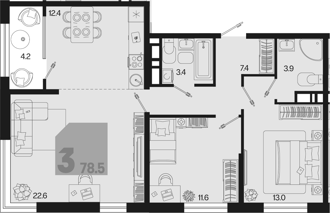 3-комн. квартира, 74.3 м² в ЖК Первое место — фото 2