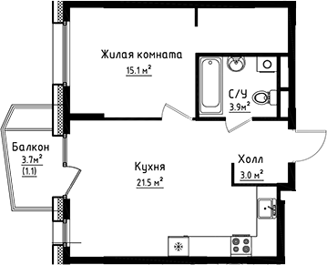 1-комн., 43.5 м², 2/8 этаж, ЖК «Коллекция»