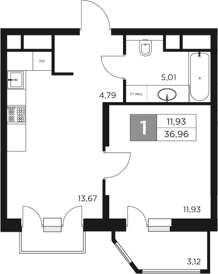 1-комн., 35.4 м², 16/17 этаж, ЖК «Восток 2»