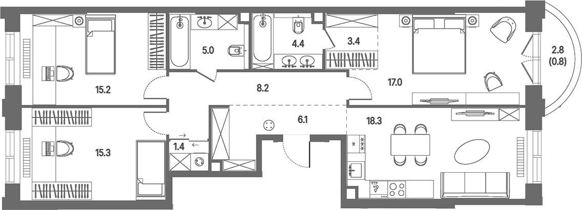 4+ комнаты, 94.3 м², 9/22 этаж, ЖК «КОД Сокольники»