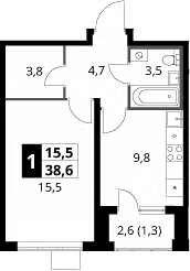 1-комн., 37.3 м², 19/24 этаж, ЖК «1-й Донской»
