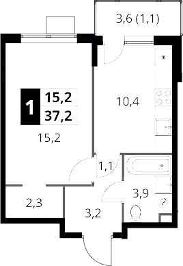1-комн., 36.1 м², 6/17 этаж, ЖК «1-й Шереметьевский»
