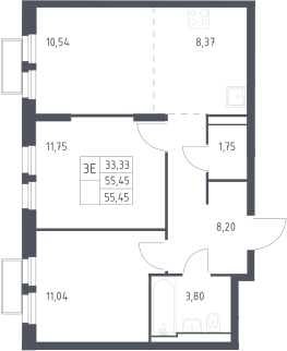 3-комн., 55.45 м², 20/24 этаж, ЖК «Квартал Строгино»