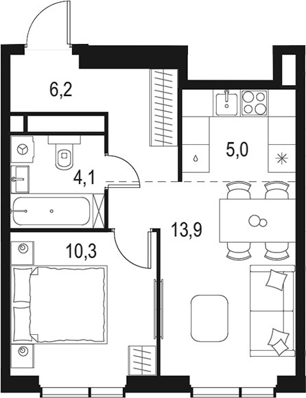 2-комн., 39.5 м², 31/31 этаж, ЖК «Левел Мичуринский»