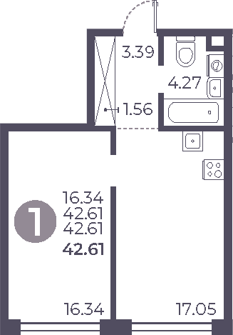 2-комн., 42.61 м², 2/26 этаж, ЖК «Мневники от Гранель»