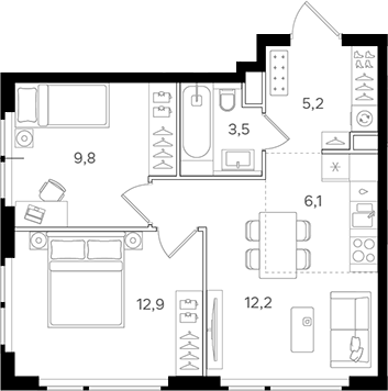 3-комн., 49.7 м², 2/31 этаж, ЖК «НАЗАРЕ»