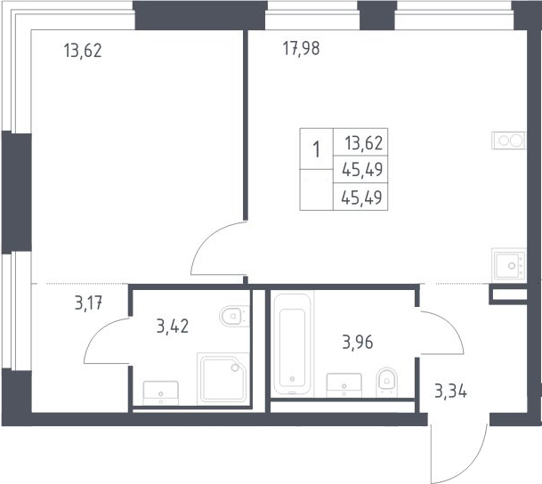 2-комн., 45.49 м², 10/10 этаж, ЖК «Литературный Квартал»