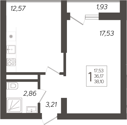 1-комн. квартира, 36.17 м² в ЖК Кислород — фото 2