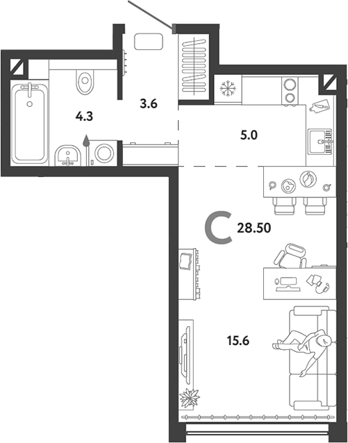 Студия, 28.5 м², 8/9 этаж, ЖК «Страна.Озерная»
