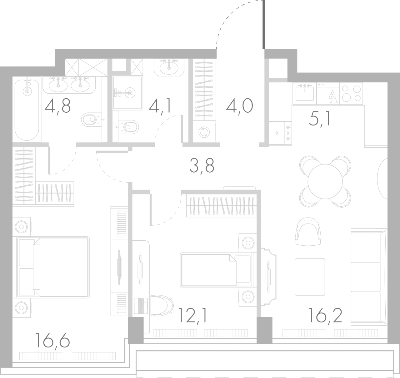 3-комн., 65.2 м², 18/45 этаж, ЖК «Ривер Парк Кутузовский»