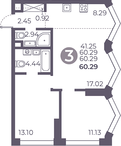 2-комн., 60.29 м², 2/39 этаж, ЖК «Мневники от Гранель»
