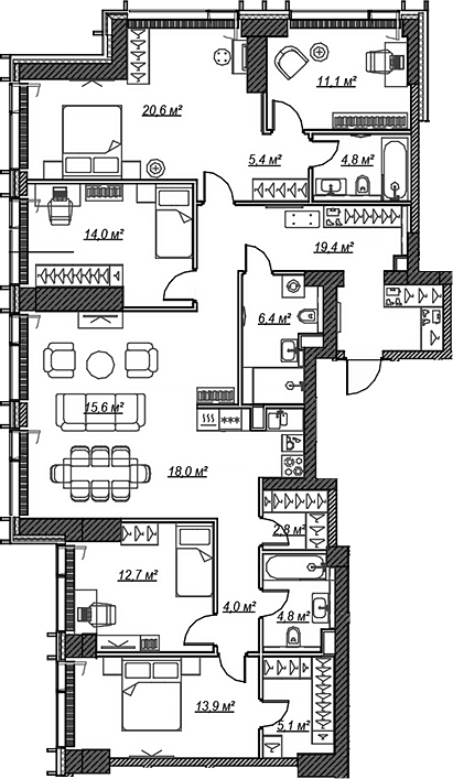 4+ комнаты, 158.6 м², 2/59 этаж, ЖК «Веер»