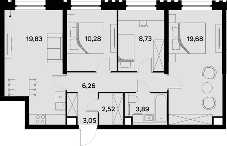 4+ комнаты, 74.24 м², 36/52 этаж, ЖК «УЛЬТИМА Сити»