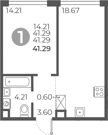 1-комн., 41.29 м², 15/27 этаж, ЖК «Мневники от Гранель»
