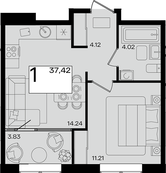2-комн. квартира, 33.59 м² в ЖК Патрики — фото 2