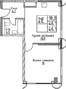 2-комн., 46.1 м², 17/29 этаж, ЖК «Наметкин Тауэр»
