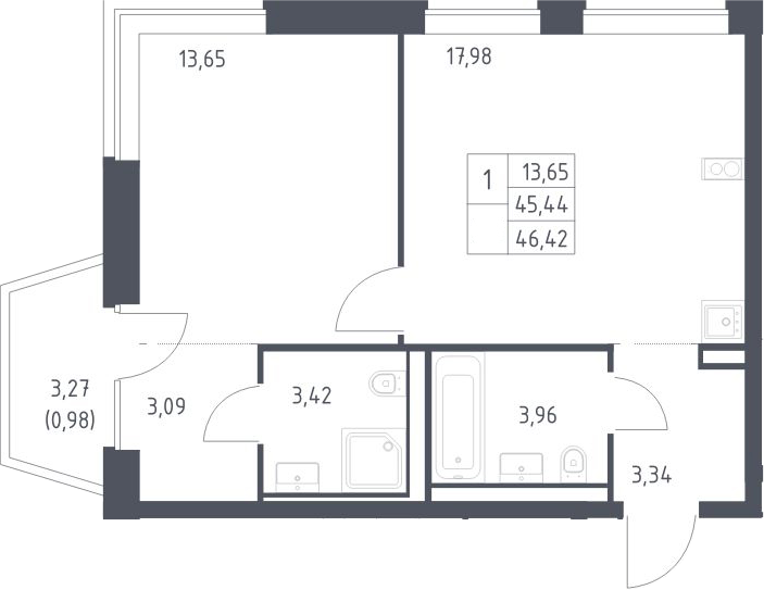 2-комн., 45.44 м², 8/10 этаж, ЖК «Литературный Квартал»