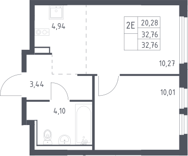 2-комн., 32.76 м², 12/17 этаж, ЖК «Пригород Лесное»