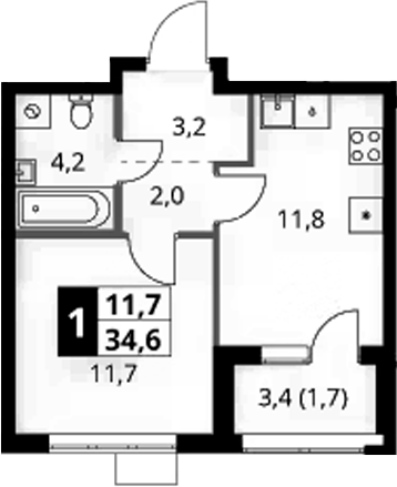 1-комн., 32.9 м², 17/18 этаж, ЖК «1-й Ясеневский»