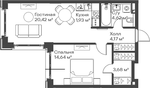 2-комн., 49.46 м², 11/15 этаж, ЖК «Сити Бэй»