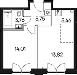 2-комн., 42.8 м², 22/39 этаж, ЖК «Селигер Сити»