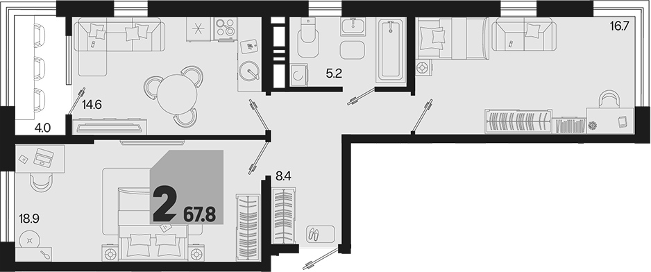 Продается 2-комн. квартира, 63.8 м² — фото 2