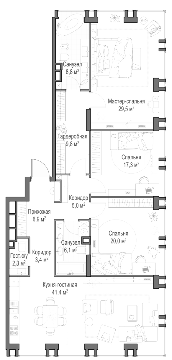 4+ комнаты, 150.6 м², 14/23 этаж, ЖК «Квартал Life Time»