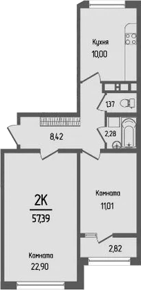 2-комн., 55.98 м², 16/16 этаж, ЖК «Прима»
