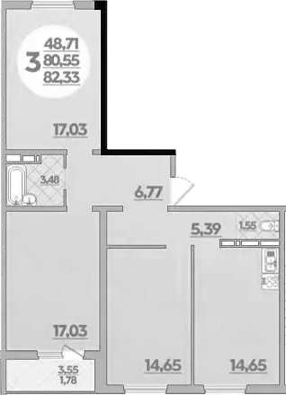 3-комн. квартира, 80.55 м² в ЖК Молодежный 2 — фото 2