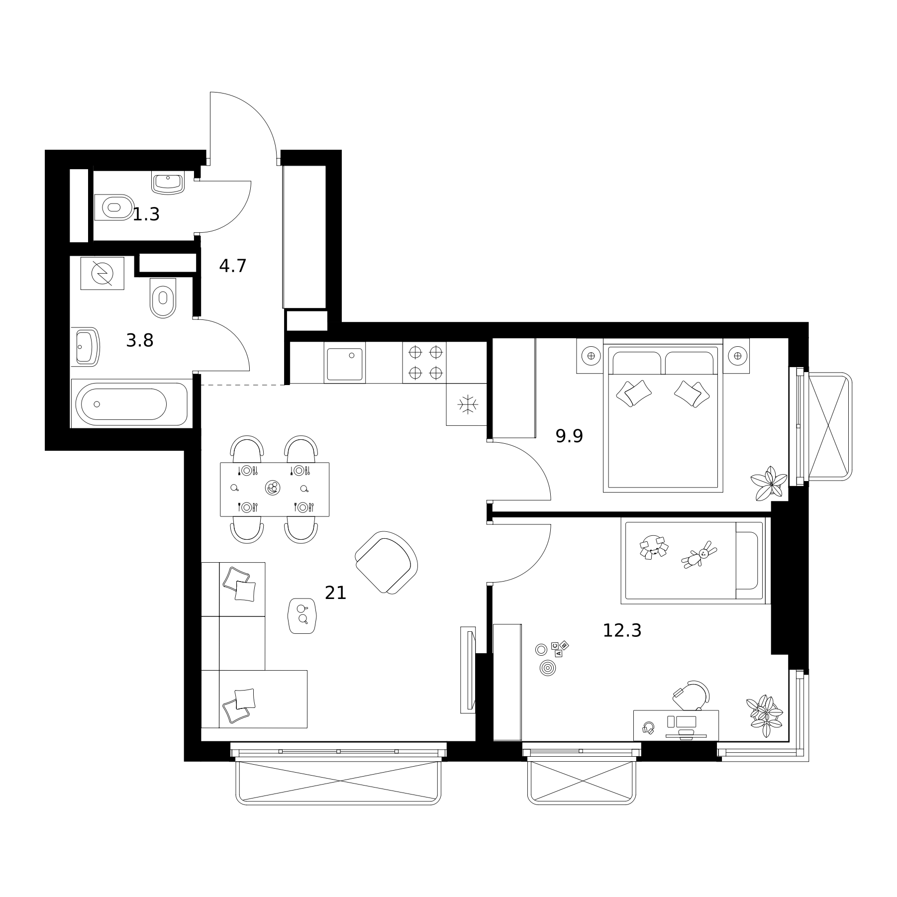 2-комн., 53 м², 23/26 этаж, ЖК «2-й Иртышский»
