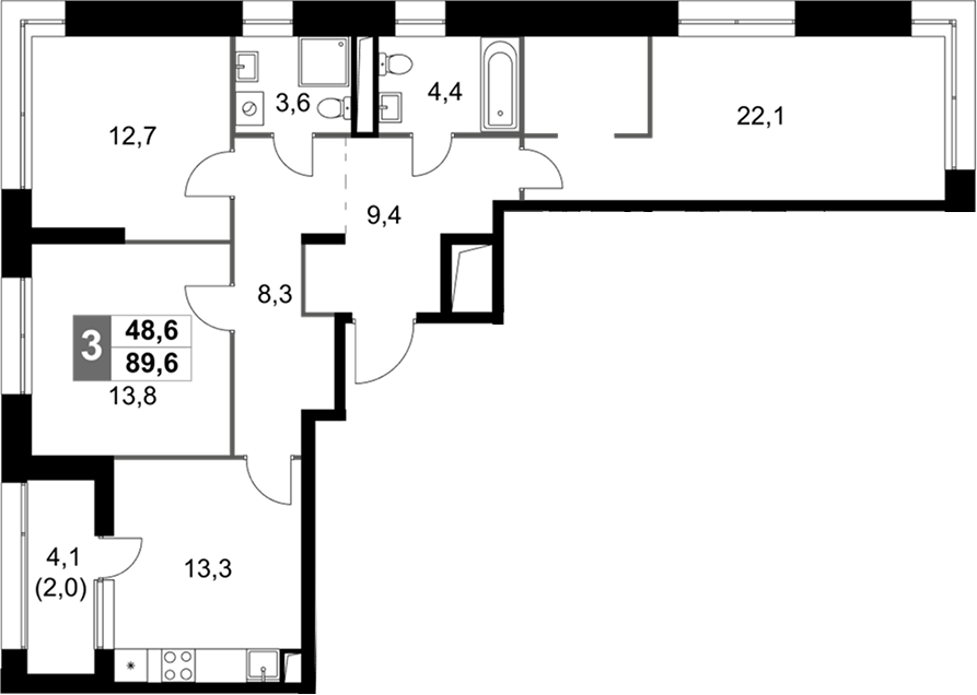 4+ комнаты, 87.6 м², 13/29 этаж, ЖК «Скай Гарден»
