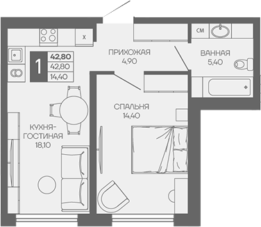 1-комн. квартира, 42.8 м² в ЖК Иначе в Молодежном — фото 2