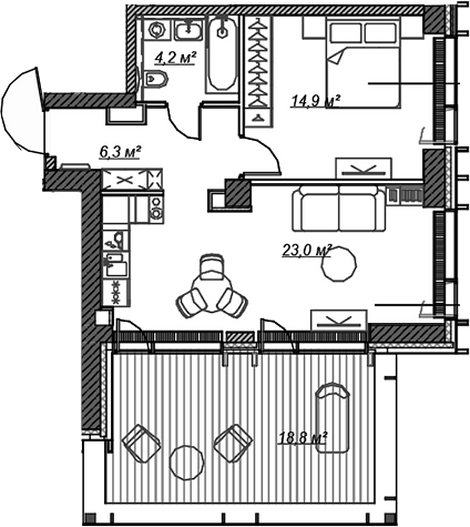 2-комн., 48.36 м², 26/59 этаж, ЖК «Веер»