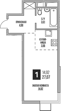 Студия, 27.07 м², 14/14 этаж, ЖК «Гранель Аникеевский»