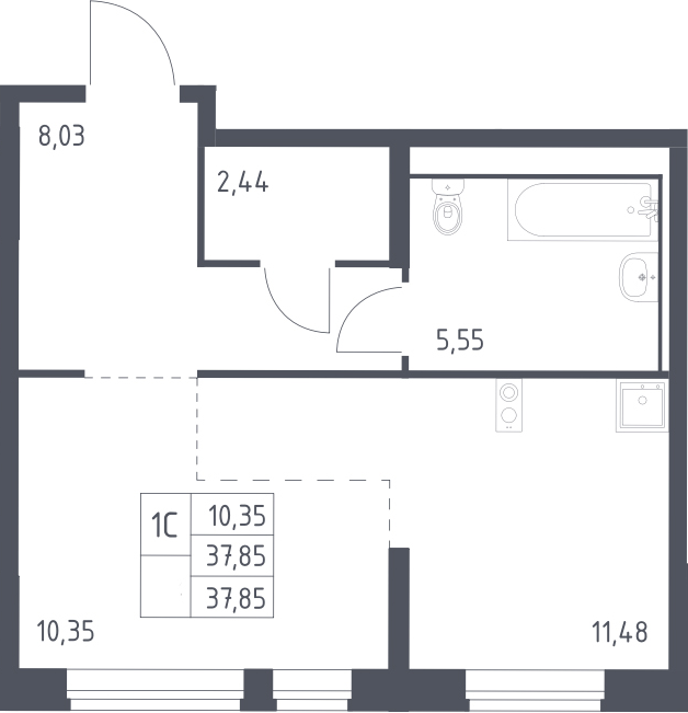 Студия, 37.85 м², 1/14 этаж, ЖК «Молжаниново»