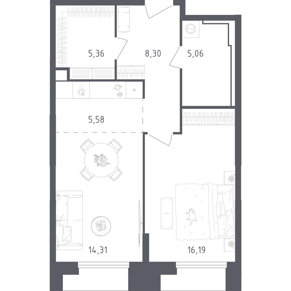 2-комн., 54.8 м², 25/28 этаж, ЖК «Скай Спутник»