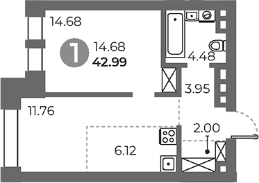2-комн., 42.99 м², 9/24 этаж, ЖК «Павелецкая от Гранель»